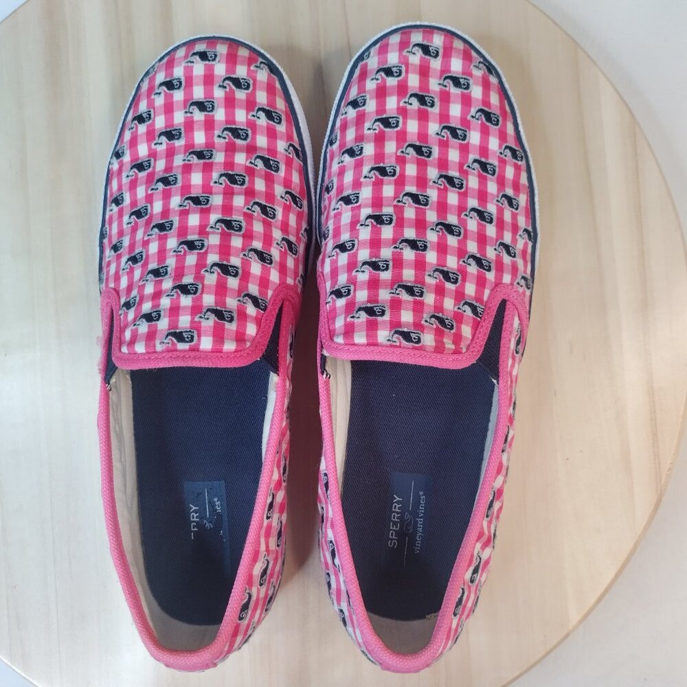 Sperry Vineyard Vines Seaside Gingham Pink & White Sneakers Big Kids US 5M - Picture 8 of 15